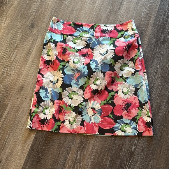 Talbots pink blue daisy floral cotton knee length skirt 14P - Picture 2 of 5